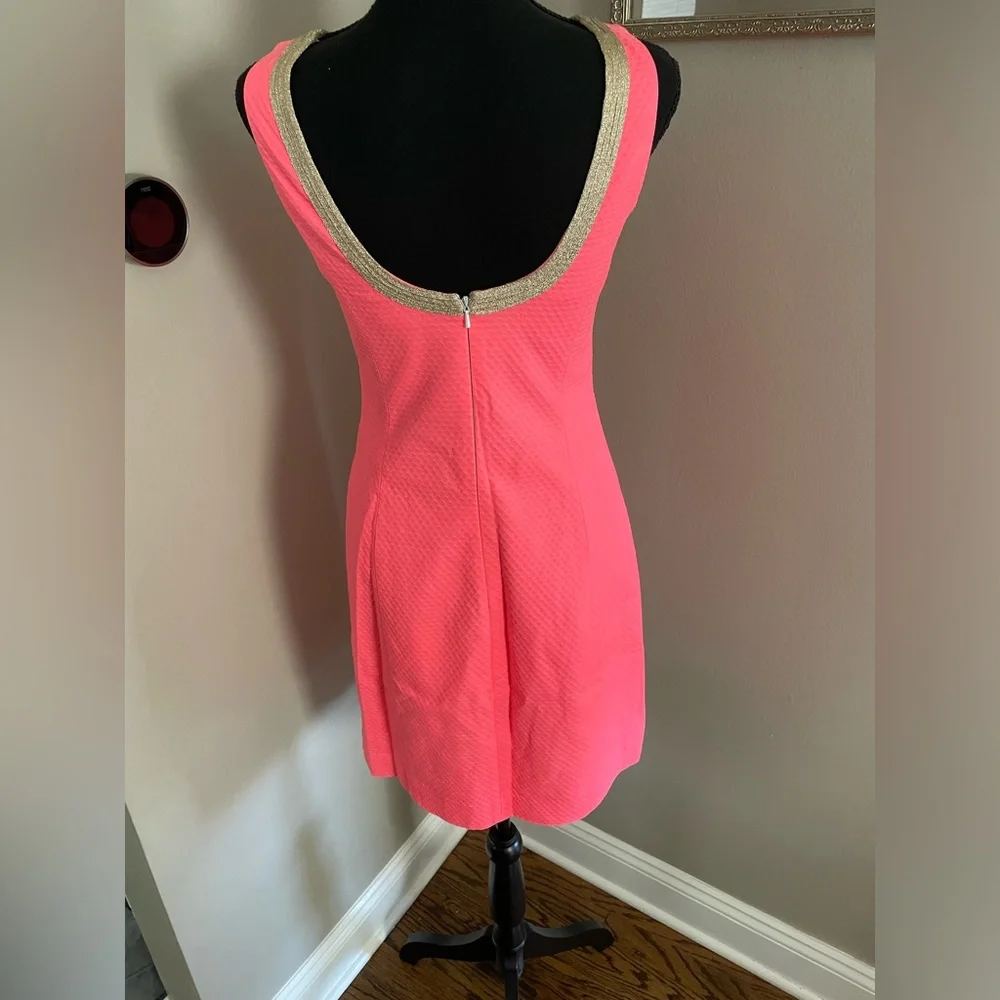Lilly Pulitzer shift dress Janine neon pink gold details - Picture 9 of 12